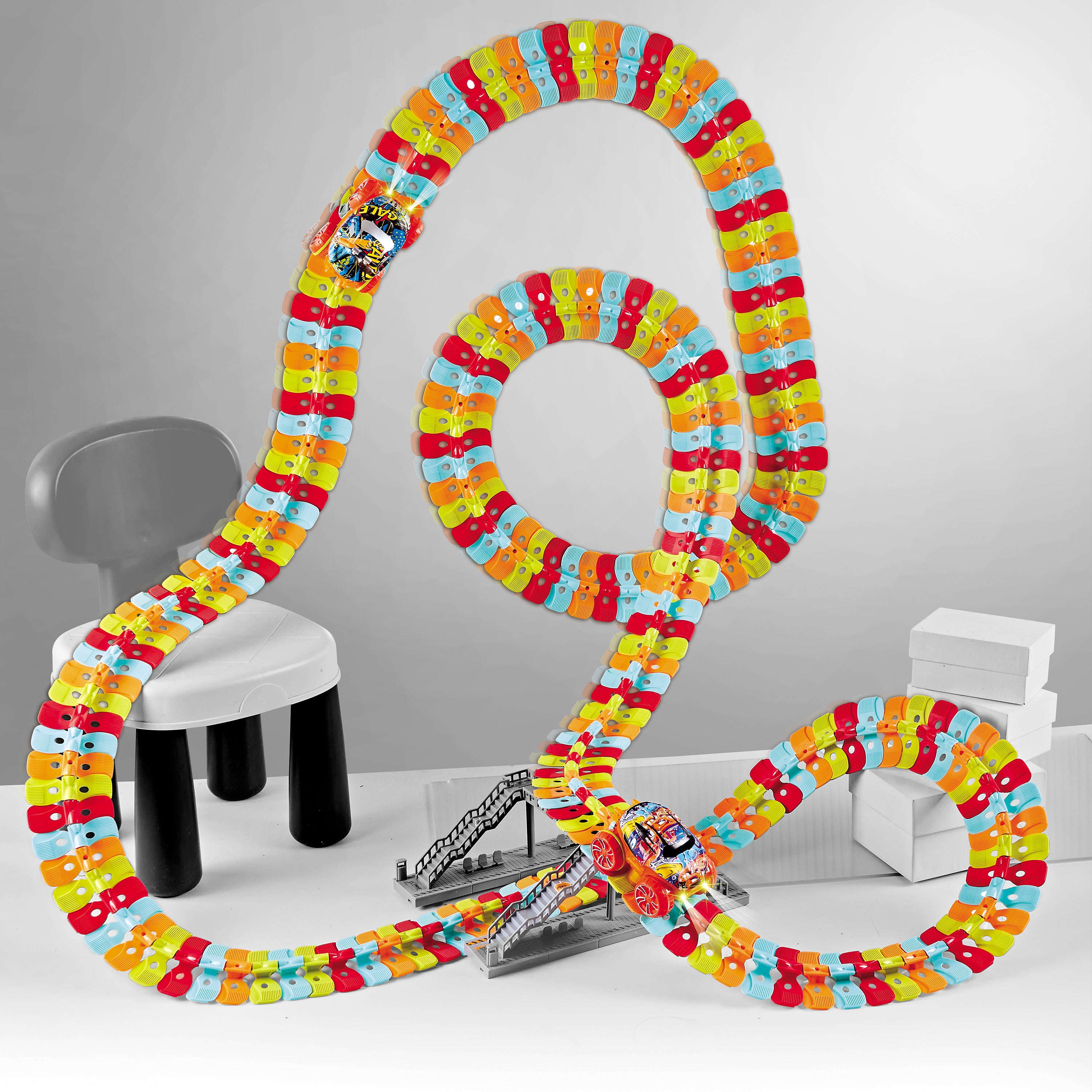 360° Rotating LED Car with Suction Cup & Flexible Rainbow Tracks（without batteries）