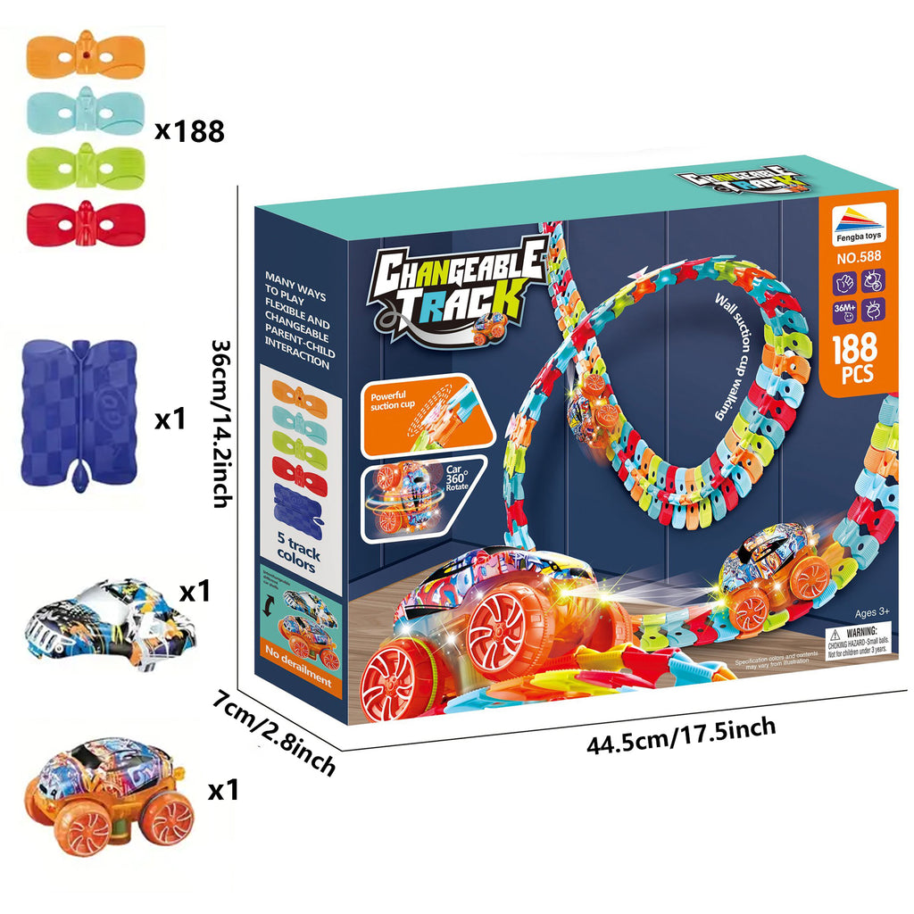 360° Rotating LED Car with Suction Cup & Flexible Rainbow Tracks（without batteries）