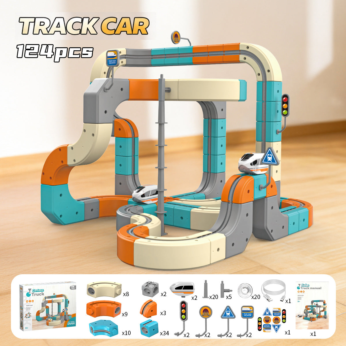 Magnetic Flexible Track Electric Train Set – Modular Gravity-Defying 3D Race Track with Motorized Car, STEM Building Toy for Kids