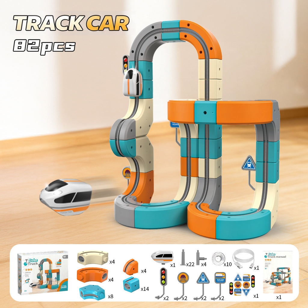 Magnetic Flexible Track Electric Train Set – Modular Gravity-Defying 3D Race Track with Motorized Car, STEM Building Toy for Kids