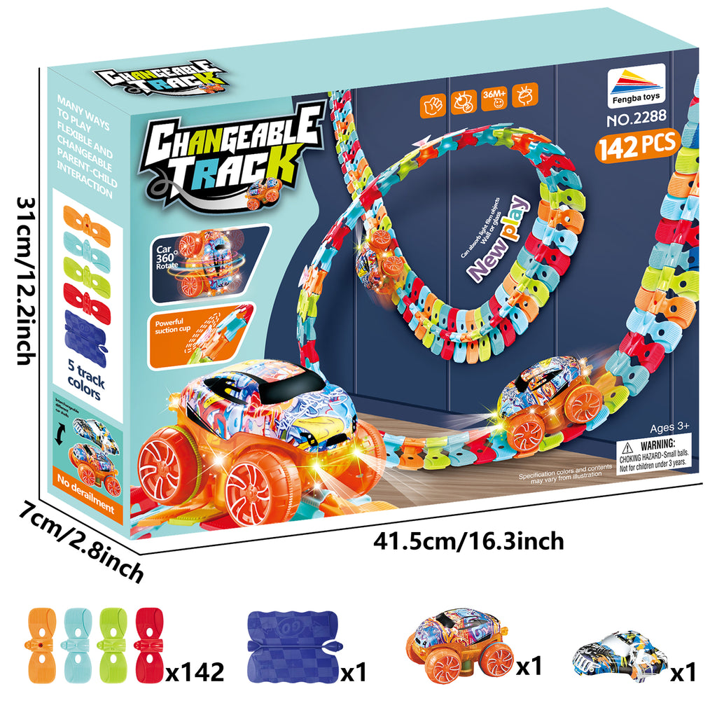 360° Rotating LED Car with Suction Cup & Flexible Rainbow Tracks（without batteries）