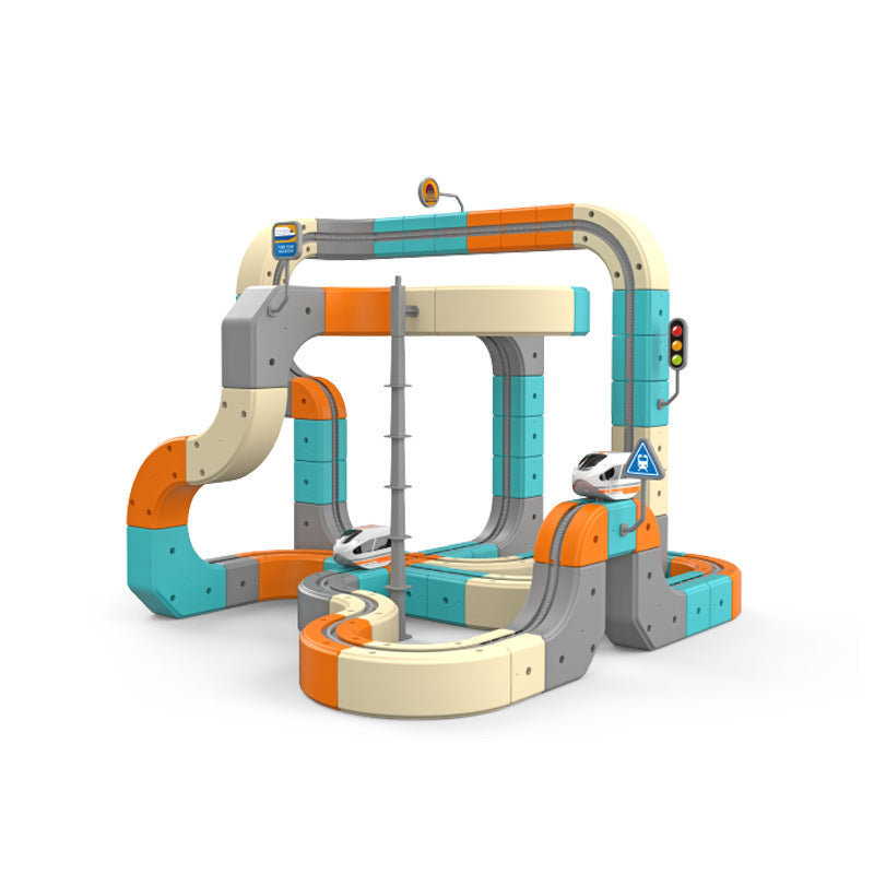 Magnetic Flexible Track Electric Train Set – Modular Gravity-Defying 3D Race Track with Motorized Car, STEM Building Toy for Kids