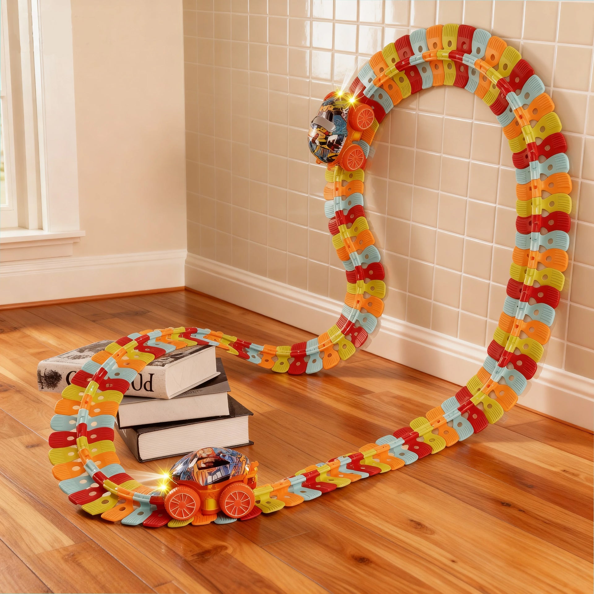 360° Rotating LED Car with Suction Cup & Flexible Rainbow Tracks（without batteries）